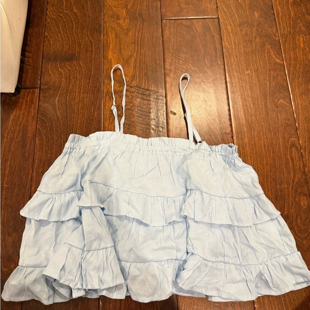 SHEIN Light Blue Ruffled Top